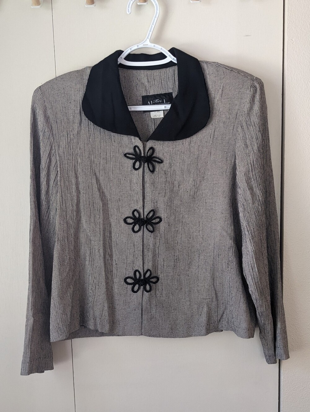 Vtg 80s / 90s Lady Jacket Houndstooth Blazer 8P Made In USA Peter Pan Collar